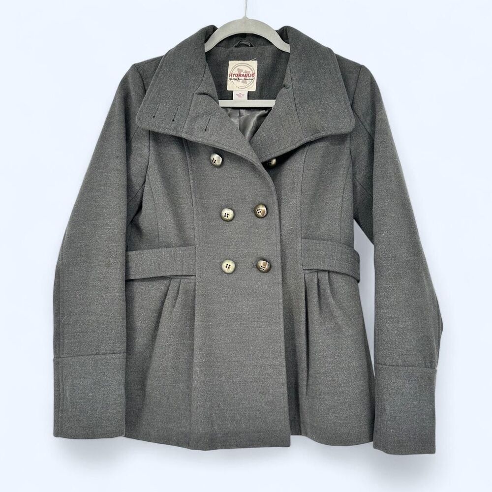 Hydraulic Dark Gray Double-Breasted Winter Pea Coat Size M